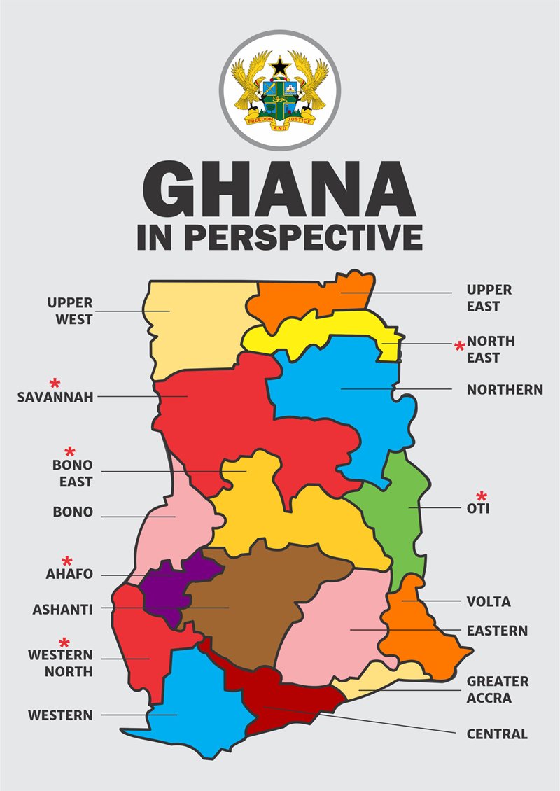 Map of Ghana showing regions